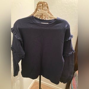 Time and Tru- Navy Sweater with Ruffles on arm- Women Size Small (4-6)